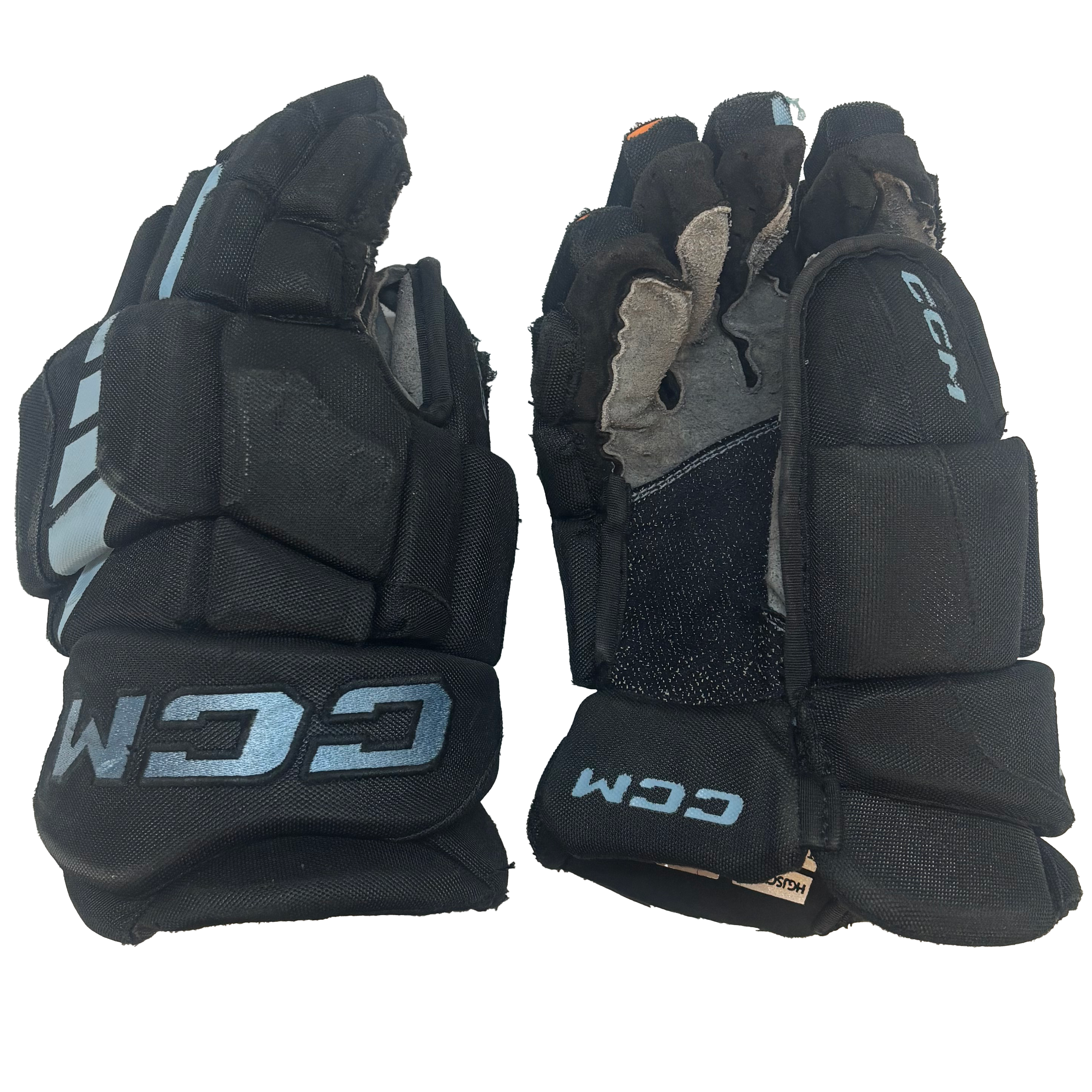 CCM HGJSPP - Used WHL Pro Stock Hockey Gloves (Black/Teal)